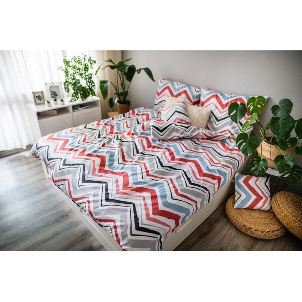 Zila/pelēka vienguļamā trīsdaļīga gultas veļa no kokvilnas satīna 140x200 cm Marina – JAHU collections-image-3