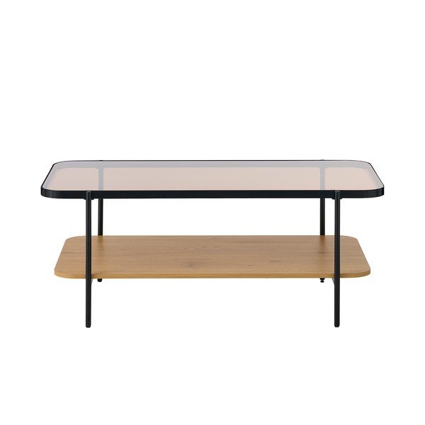 Dabīga toņa žurnālgaldiņš ar stikla galda virsmu 60x120 cm Hassel – Unique Furniture-image-2