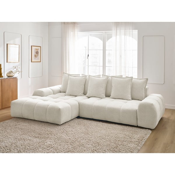 Balts salokāms/ar uzglabāšanas vietu stūra dīvāns no šenila auduma (ar kreiso stūri/ar zvilni) Everest – Bobochic Paris-image-1