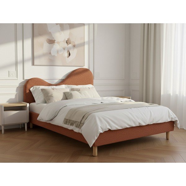 Terakotas oranža polsterēta polsterēta divvietīga gulta ar redelēm 160x200 cm Celina – Bobochic Paris-image-1