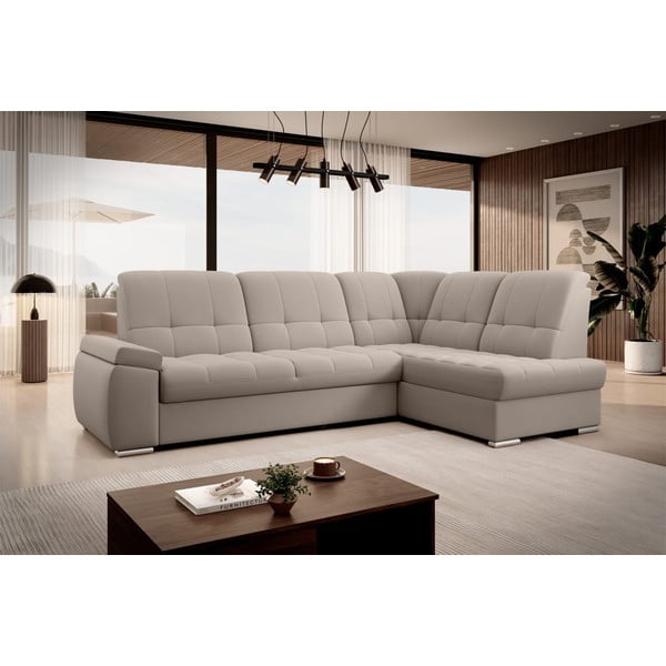 Bēšs samta salokāms/ar uzglabāšanas vietu stūra dīvāns (ar labo stūri/L veida) Sado – ELTAP-image-4