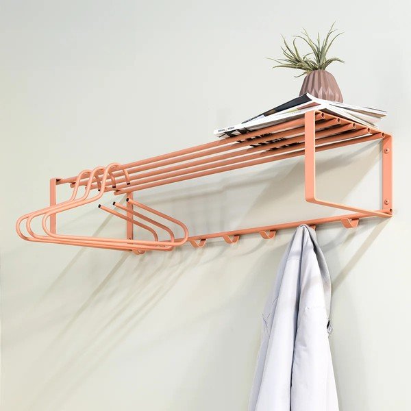 Lašrozā metāla sienas pakaramais ar plauktu 100 cm Rex – Spinder Design-image-1