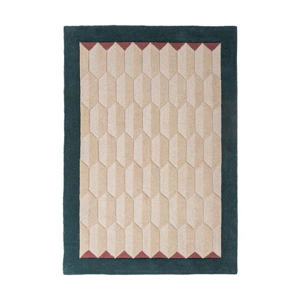 Dabīga toņa/zilganzaļš ar rokām darināts vilnas paklājs 200x290 cm Apex Border Wool – Flair Rugs