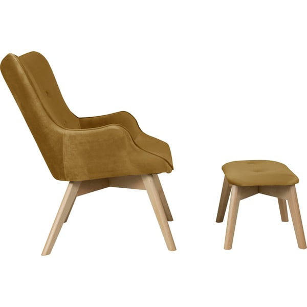 Sinepju dzeltens samta atpūtas krēsls ar kāju balstu Niko – Ropez-image-3