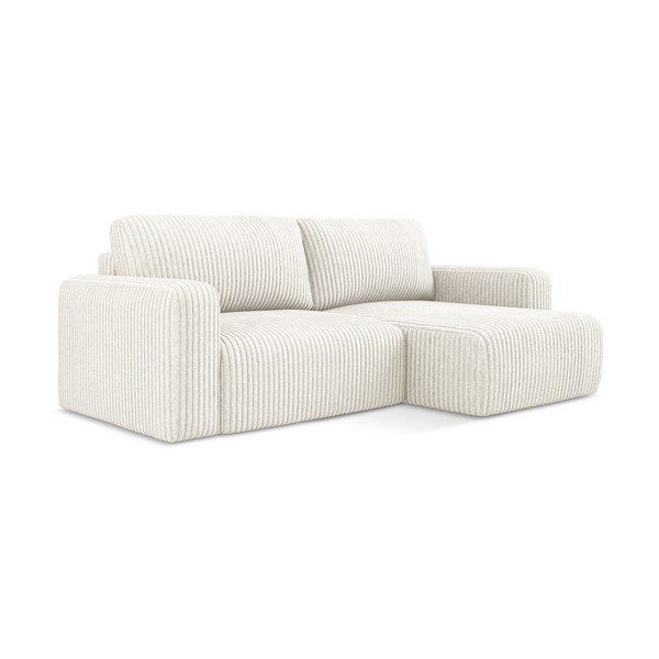 Krēmkrāsas velveta salokāms stūra dīvāns ar uzglabāšanas vietu (ar labo stūri/ar zvilni) Kona – Makamii-image-2