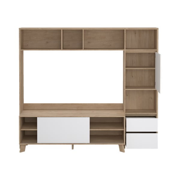 Balts/dabīga toņa TV plauktu komplekts ar ozolkoka imitāciju 209x183x48 cm Next – Tvilum-image-4
