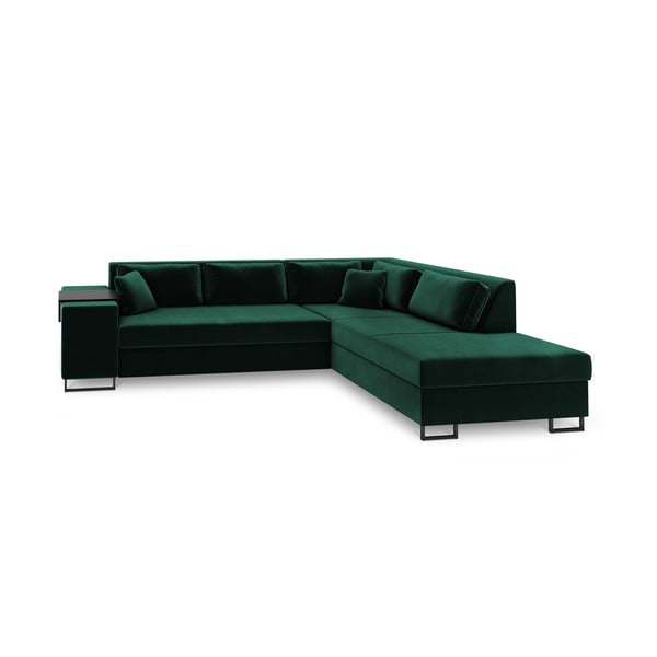 Zaļš samta izvelkamais stūra dīvāns Cosmopolitan Design York, labais stūris