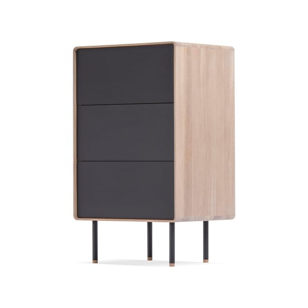 Melna/dabīga toņa ozola masīvkoka augsta kumode 60x100 cm Fina – Gazzda-image-3