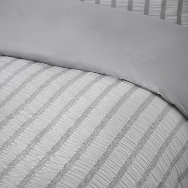Pelēka divguļamā trīsdaļīga gultas veļa 200x200 cm So Soft Seersucker Stripe – Catherine Lansfield-image-3