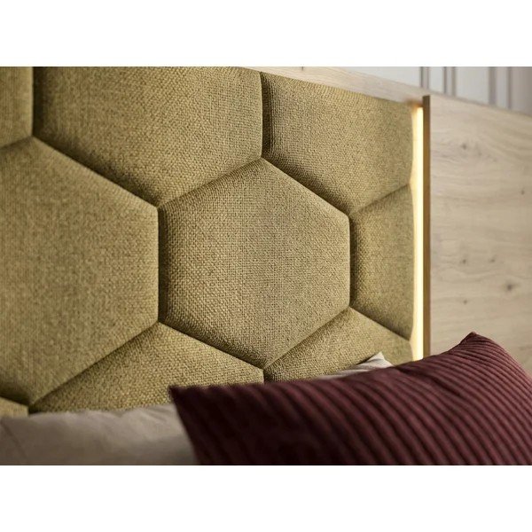 Zaļa polsterēta/no skaidu plāksnēm divvietīga gulta ar veļas kasti ar redelēm 160x200 cm Palmeraie – Bobochic Paris-image-2