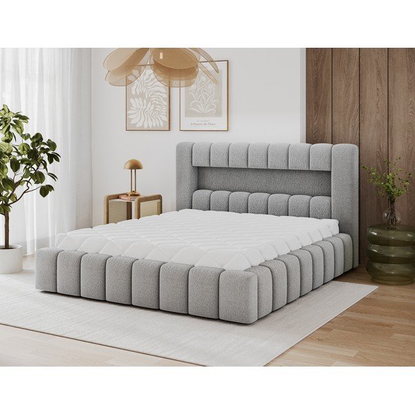 Pelēka polsterēta divvietīga gulta ar veļas kasti ar redelēm 140x200 cm Lamica – ELTAP-image-4