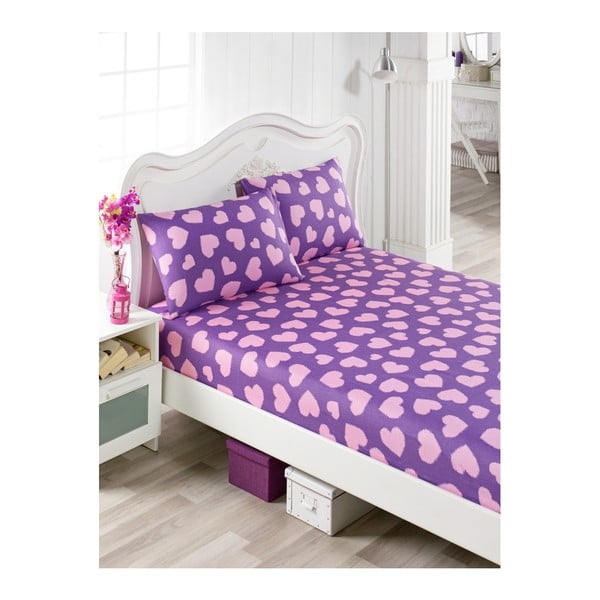 Mulena Punteja vienvietīgas gultas pārklāji un 2 spilvendrānas no kokvilnas, violeti rozā, 100 x 200 cm