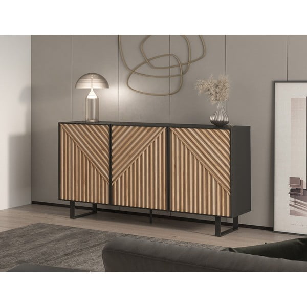 Melna/dabīga toņa kumode ar ozolkoka imitāciju 151x80x40 cm Alana – Marckeric-image-1