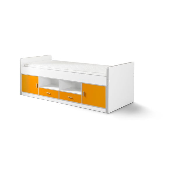 Balta un oranža Vipack Bonny bērnu gulta ar glabāšanas vietu, 200 x 90 cm