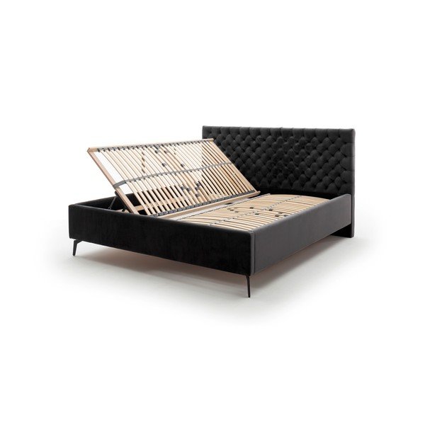 Melna polsterēta divvietīga gulta ar veļas kasti ar redelēm 180x200 cm La Maison – Meise Möbel-image-4