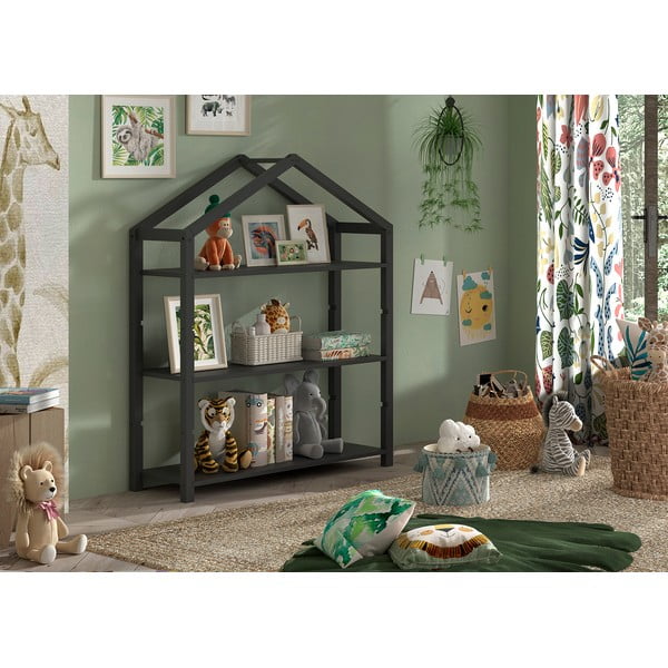 Antracīta pelēks priedes masīvkoka bērnu grāmatu plaukts 111x141x40 cm Dallas – Vipack-image-1