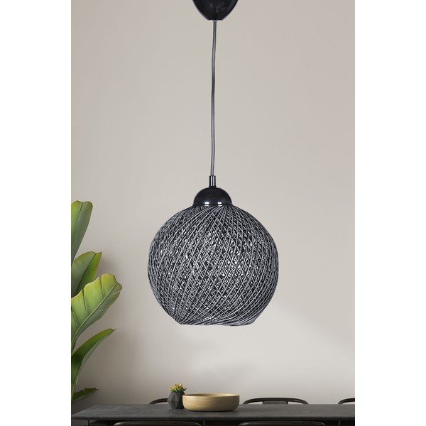 Melna/pelēka piekaramā lampa ar auduma abažūru ø 22 cm – Opviq lights-image-1