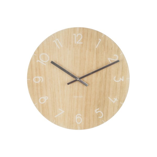 Gaiši brūns Present Time Stikla koka pulkstenis, ⌀ 40 cm