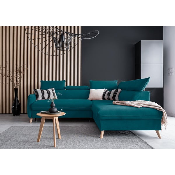 Tirkīzzils samta salokāms stūra dīvāns (ar labo stūri) Sweet Harmony – Miuform-image-1