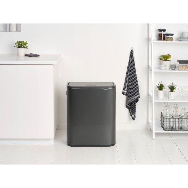 Tumši pelēka ar pieskārienu atverama atkritumu šķirošanas tērauda tvertne 60 l Bo Touch Bin – Brabantia-image-1