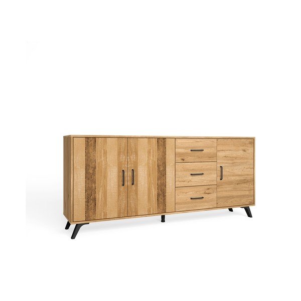 Dabīga toņa zema kumode ar ozolkoka imitāciju 181x81 cm Nordic – Marckeric-image-2