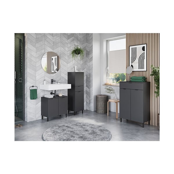 Antracīta pelēks augsts vannas istabas skapis 60x97 cm Arcena – Germania-image-4