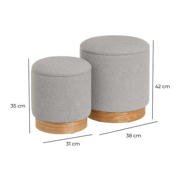 Gaiši pelēki pufi (2 gab.) no buklē auduma – Casa Selección-image-4