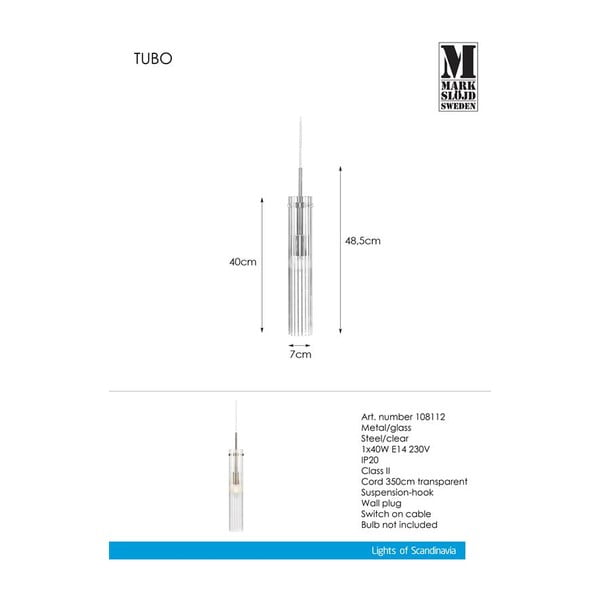 Sudraba krāsas piekaramā lampa ar stikla abažūru Tubo – Markslöjd-image-4