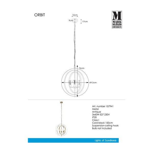 Piekaramais dekors Markslöjd Orbit Pendant Antique 3L-image-2