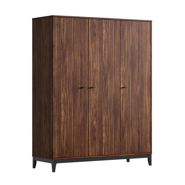 Tumša dabīga toņa drēbju skapis ar riekstkoka imitāciju 148x190x55 cm Ilyas – Vipack