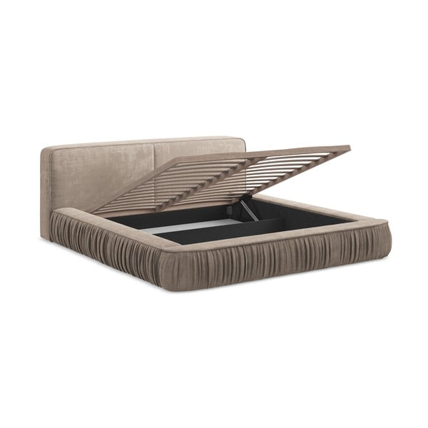 Bēša polsterēta divvietīga gulta ar veļas kasti un redelēm 180x200 cm Keoni – Makamii-image-3