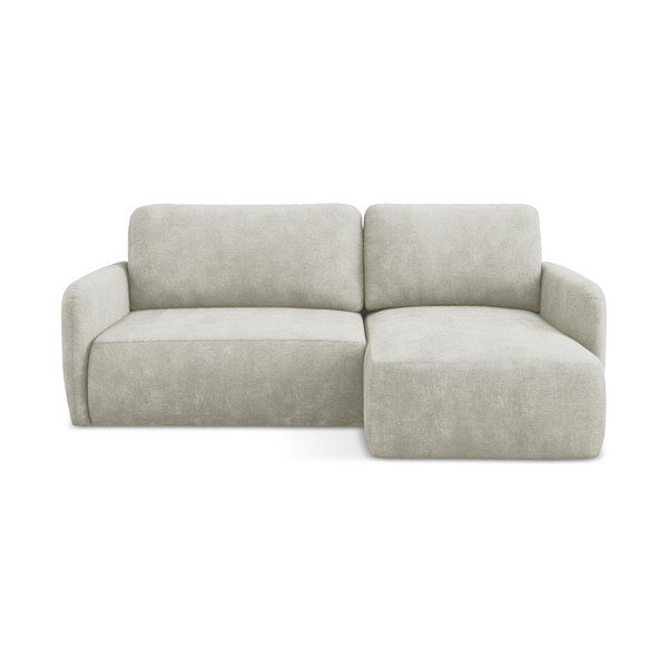 Krēmkrāsas salokāms stūra dīvāns no šenila auduma ar uzglabāšanas vietu (ar labo stūri/ar zvilni) Lilo – Makamii