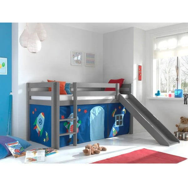 Pelēka paaugstināta gulta no priedes koka 90x200 cm PINO – Vipack-image-3