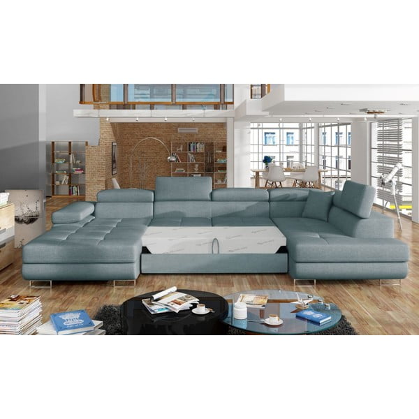 Gaiši zils salokāms/ar uzglabāšanas vietu stūra dīvāns (ar labo stūri/U veida) Rodrigo – ELTAP-image-2