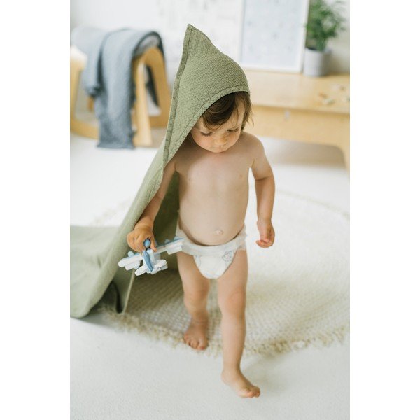 Zaļš dvielis ar kapuci bērniem Linen Tales Waffle, 100 x 100 cm-image-3