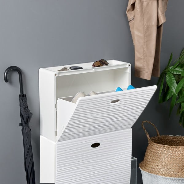 Balts plastmasas atvāžams apavu plaukts Tris Wave – Domopak-image-1