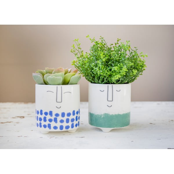 Balti zaļš keramikas puķu pods Kitchen Craft Happy Face-image-1