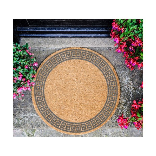 Pelēks dabīgā kokosšķiedras apaļš paklājs Artsy Doormats Greek Border, ⌀ 70 cm-image-2