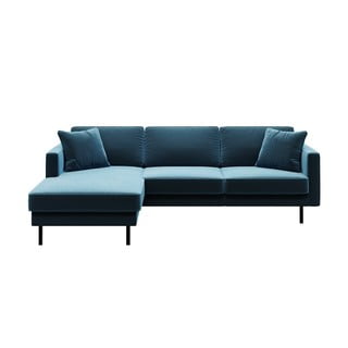 Zils samta stūra dīvāns MESONICA Kobo, kreisais stūris