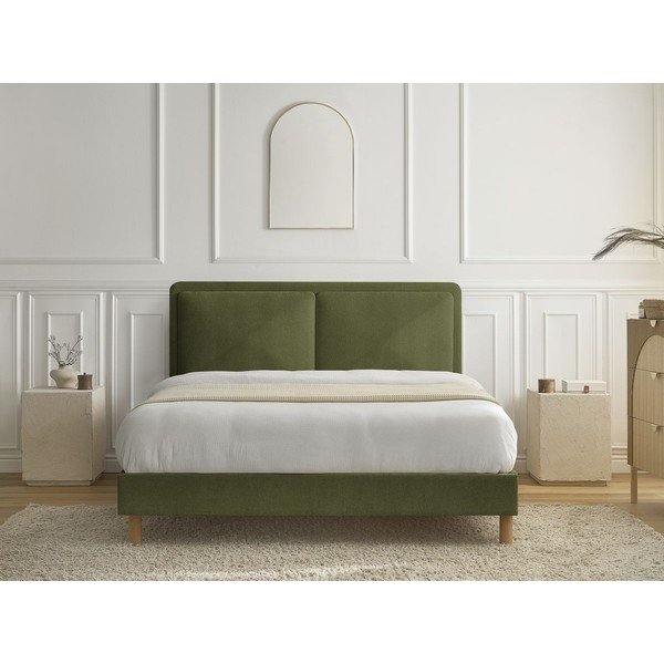 Zaļa polsterēta polsterēta divvietīga gulta ar redelēm 160x200 cm Mara – Bobochic Paris-image-3