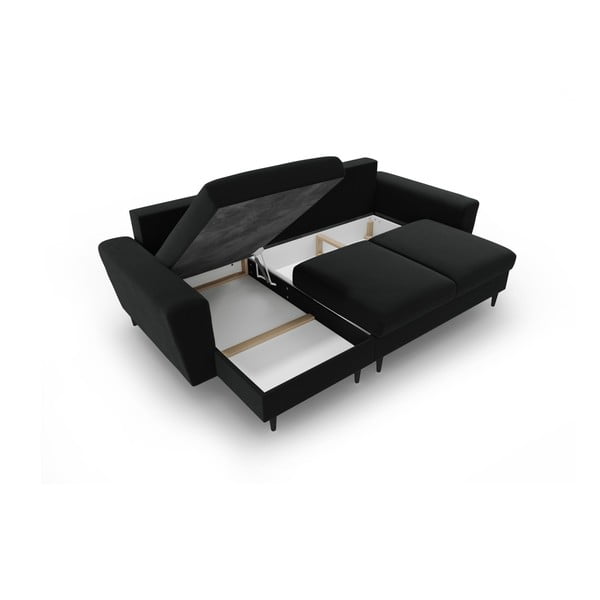 Melns samta salokāms stūra dīvāns ar uzglabāšanas vietu Kyoto – Cosmopolitan Design-image-3