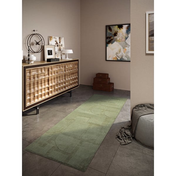 Zaļš ar rokām darināts vilnas celiņa paklājs 80x250 cm Alexis – Villeroy&Boch-image-1