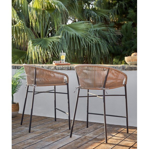 Dabīga toņa metāla/polsterēts dārza bāra krēsls Yanet – Kave Home-image-2