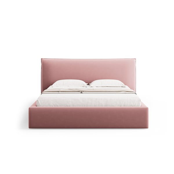 Rozā polsterēta divvietīga gulta ar veļas kasti un redelēm 140x200 cm Elio – Milo Casa-image-3