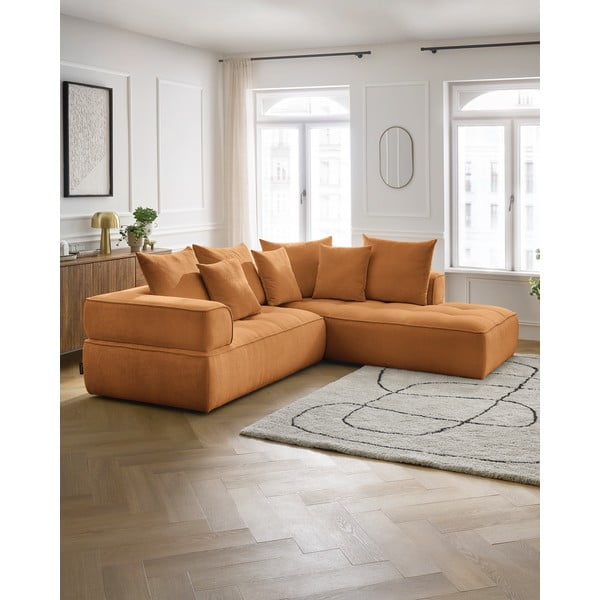 Sinepju dzeltens stūra dīvāns no šenila auduma (ar labo stūri/L veida) Whesley – Bobochic Paris-image-1