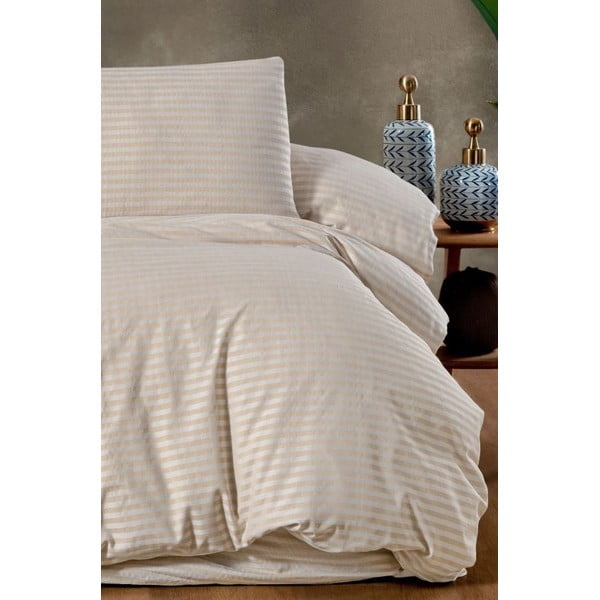 Krēmkrāsas divguļamā  gultas veļa ar palagu 200x220 cm – Mila Home-image-1