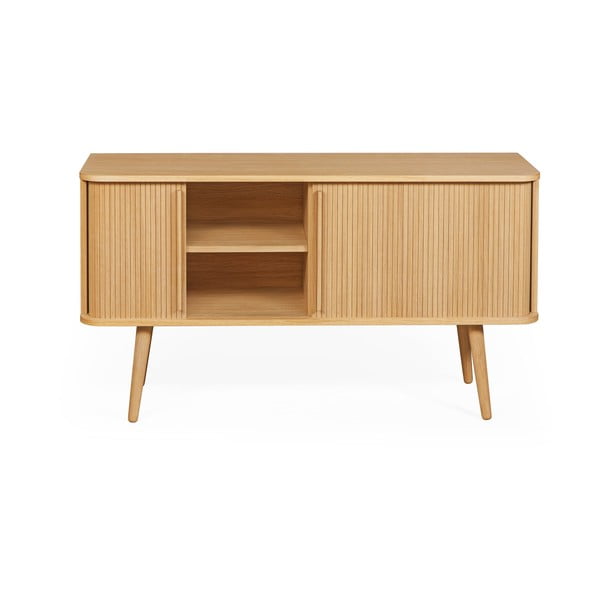 Dabīga toņa zema kumode ar ozolkoka imitāciju un bīdāmām durvīm 138x75 cm Rove – Woodman-image-4