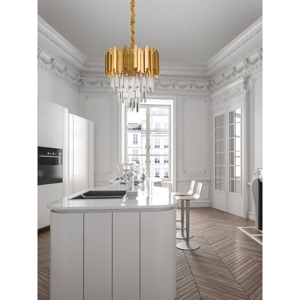 Zelta krāsas metāla piekaramā lampa ar kristāla abažūru ø 40 cm Grane – Nova Luce-image-2