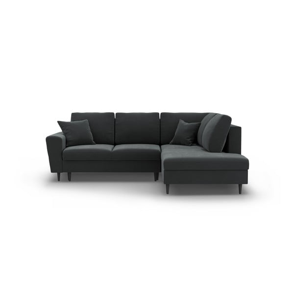Tumši pelēks samta salokāms stūra dīvāns ar uzglabāšanas vietu (ar labo stūri/L veida) Kyoto – Cosmopolitan Design