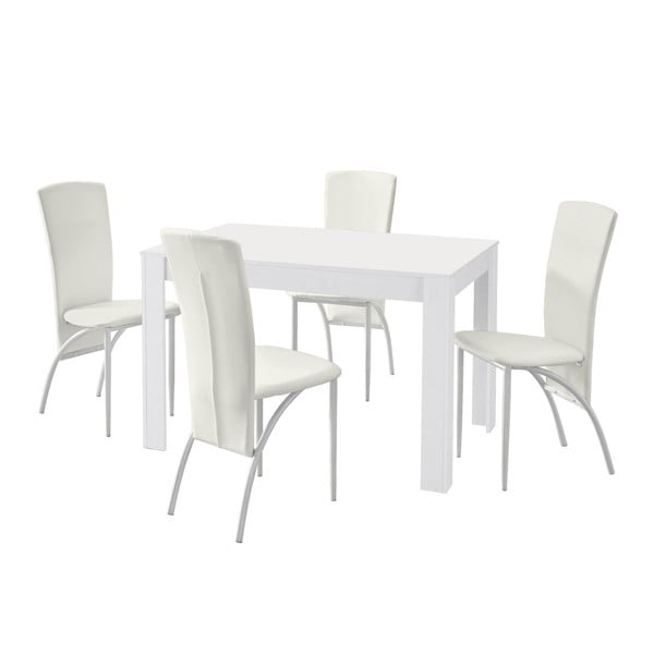 Ēdamgalds un 4 balti ēdamistabas krēsli Støraa Lori Nevada Puro White